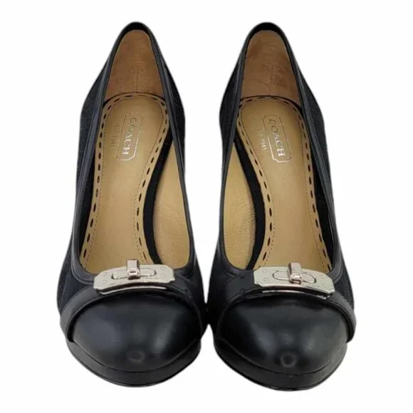 AUTHENTIC Coach Camille Black Signature Turnlock Pumps Sz 5.5 Smooth Leather Toe - Picture 12 of 13